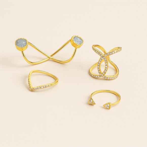 Jewelry - Lot of 4 Gold Tone Women's Ring Set Druzy boho